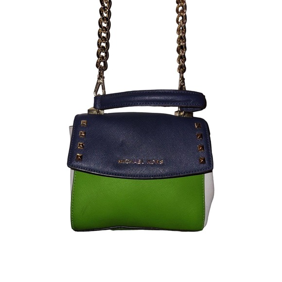 Michael Kors KARLA Mini GREEN Leather Crossbody Handbag Purse - Picture 1 of 12